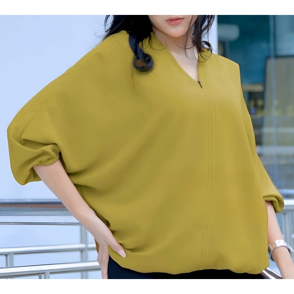 PROMO!! Annisa Blouse - Atasan Batwing - V Neck - Blouse Crinkle OVERSIZE - Atasan Crinkle Airflow