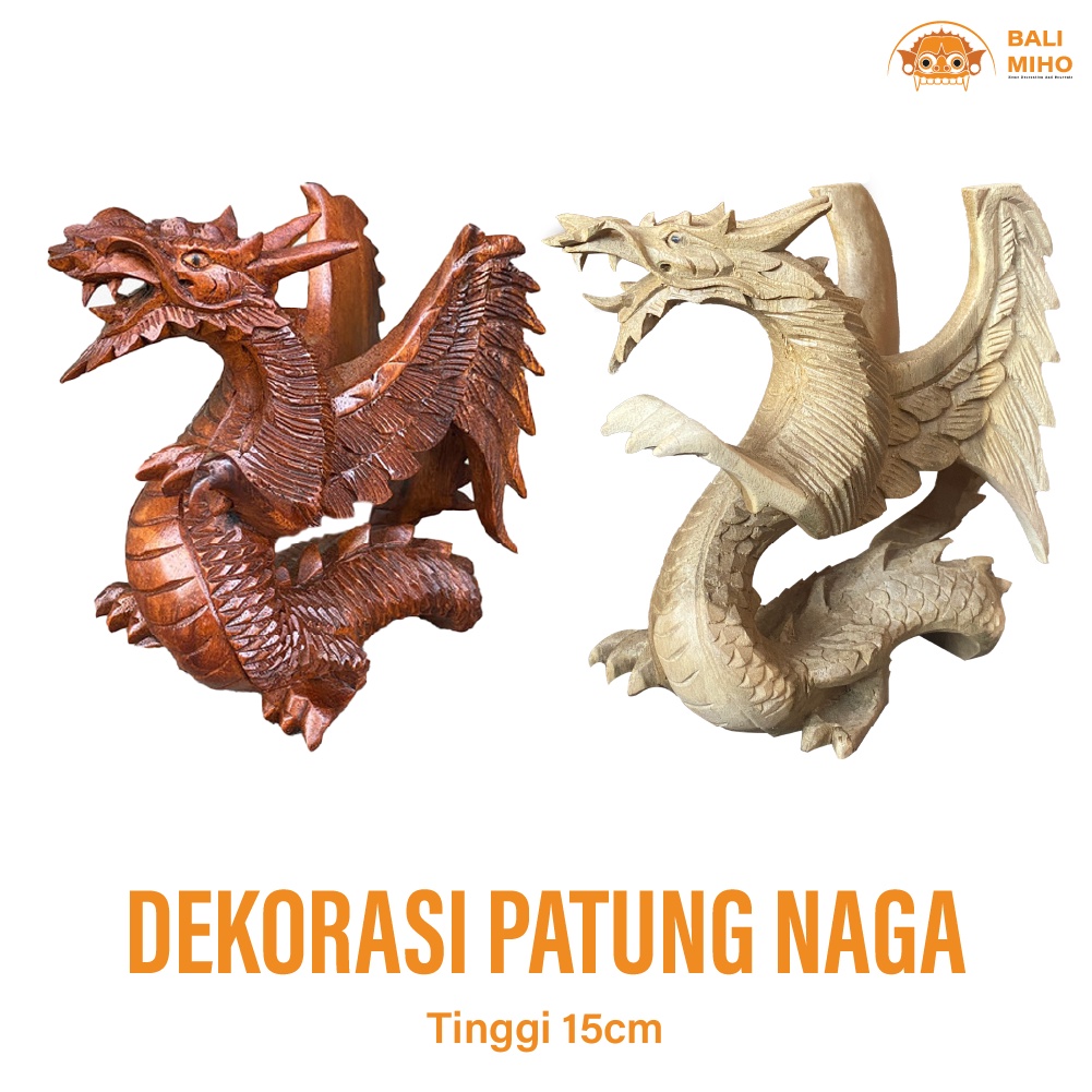 Patung Naga Kayu 15 cm- Dragon Statue Sculpture - Patung Naga - Naga Kayu - Patung Binatang - Patung