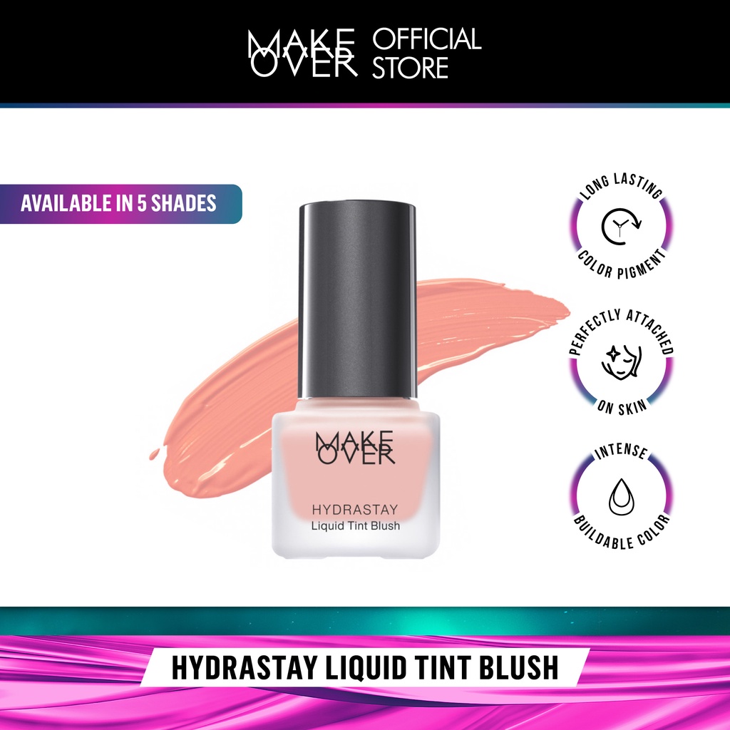 MAKE OVER Hydrastay Liquid Tint Blush - Blush on intense blendable hasil natural lembab hydrating tampilan segar merona tahan lama