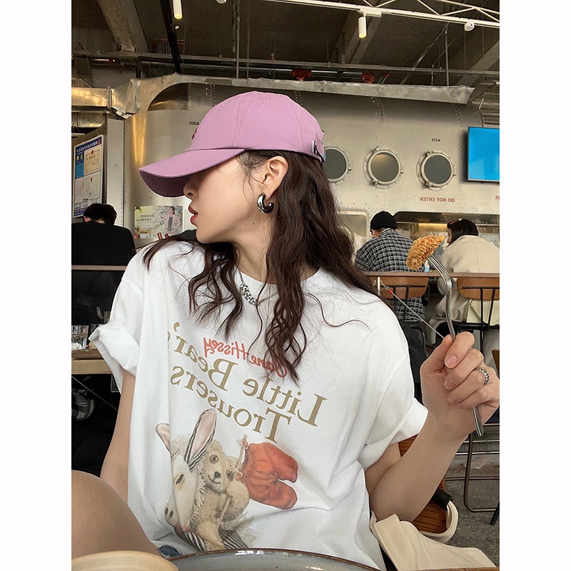 baju atasan wanita terbaru lengan pendek korean style cartoon graffiti oversize kekinian kaos basic