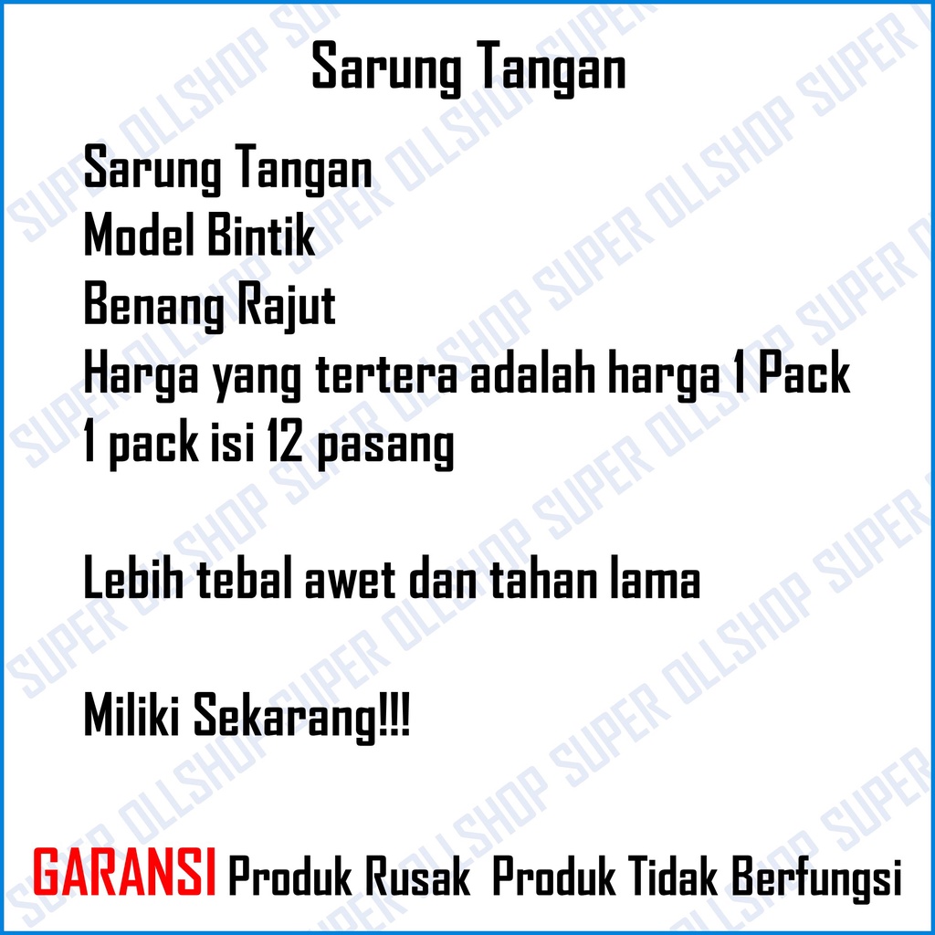 Sarung Tangan Rajut Bintik Kuning Tukang Proyek / Sarung Tangan Rajut Proyek Kain Benang Bintik Jahitan Rapi Tebal 1 Pack