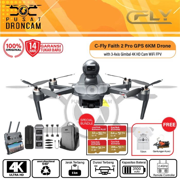 Drone C-FLY Faith 2S 3-axis Gimbal 4K HD Camera 5KM FPV GPS 35min