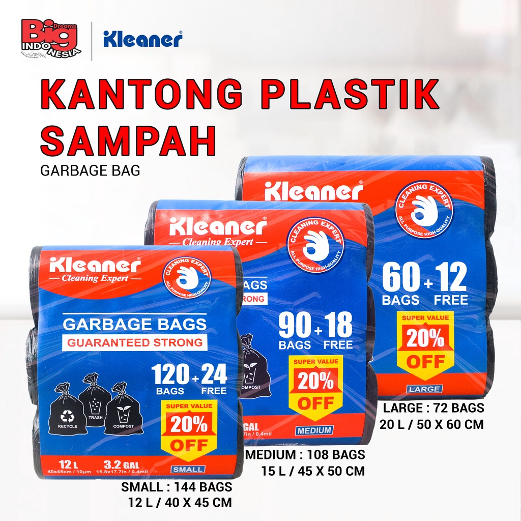 Kantong Plastik Sampah Size S M L 40x45 45x50 50x60 12 L 15 L 20 L Garbage Bag Kleaner