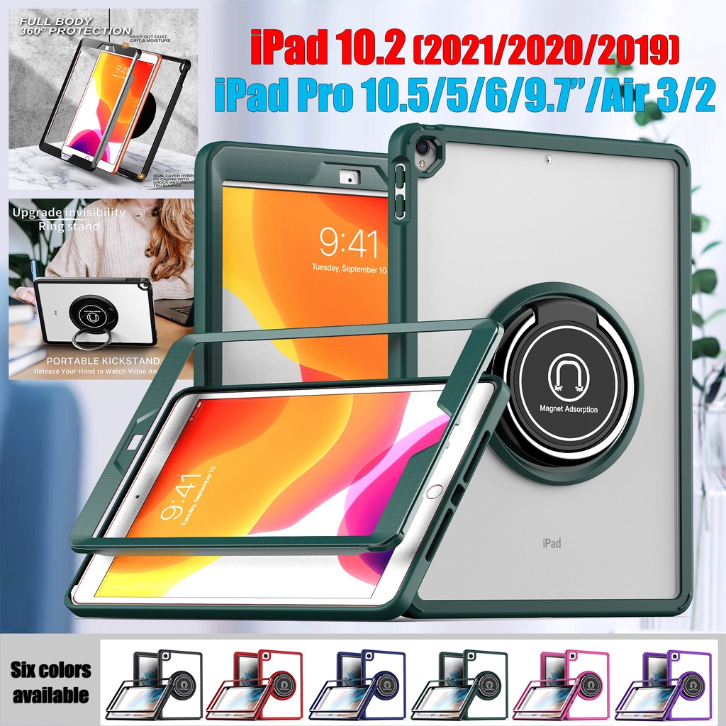 Untuk iPad 10.2 2021 2020 2019 9th 8th 7th Gen Pro 10.5 6 5 9.7 2017 2018 Air3 2 1 Fashion Tablet Case360° Rotating Stand Full Body Protection 2in1 Rangka Lepas Pasang Penutup Bening