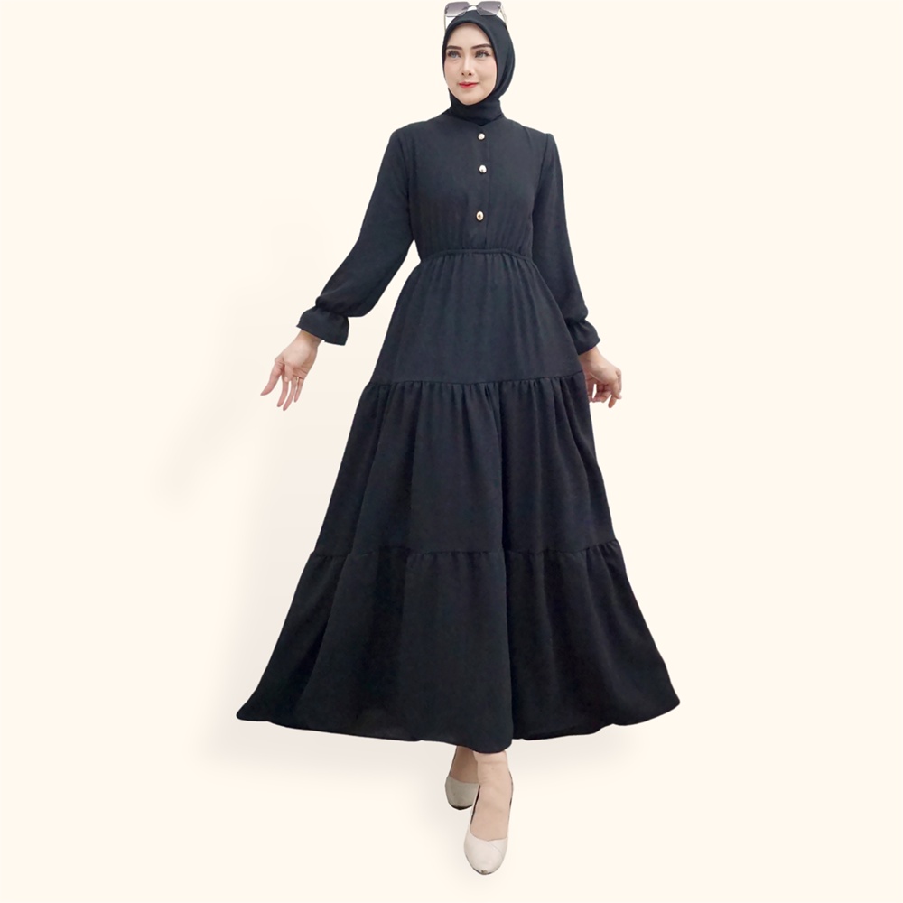 Long Dress gamis maxi lengan panjang wanita muslim variasi kancing emas - XSHOP Azka