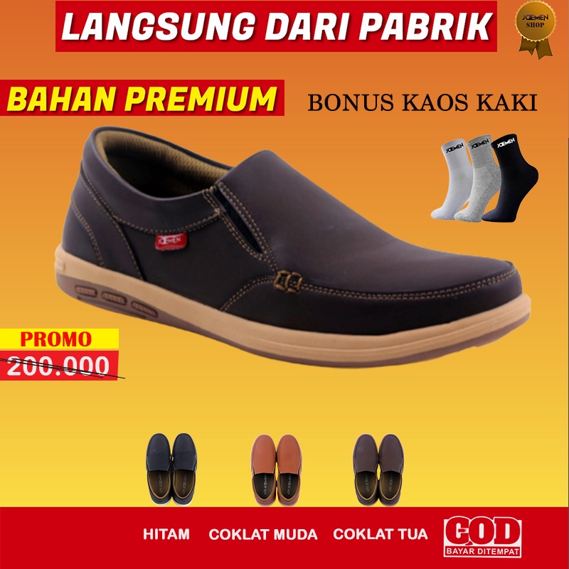 Sepatu Srpatu Casual Cassual Kesual Pria Cowok Slip On Kulit Asli Original 100% Kondangan Tanpa Tali