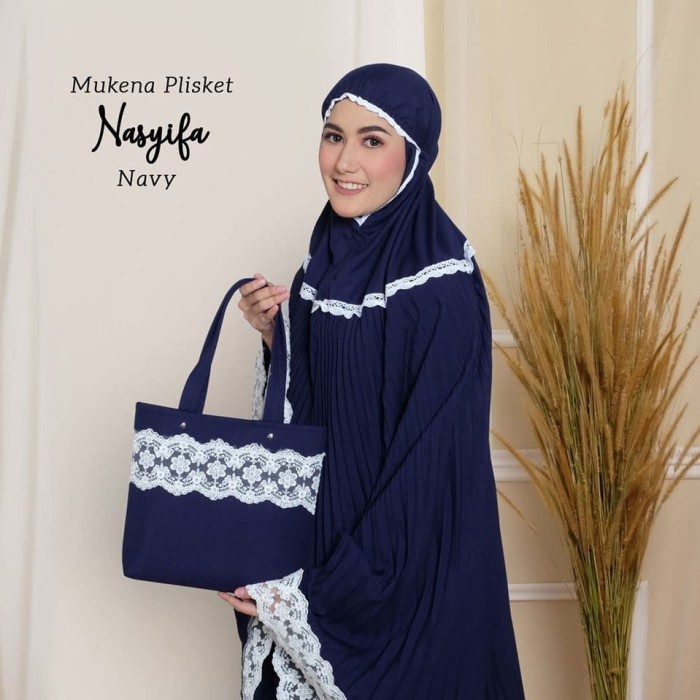 BEST SELLER MUKENAH LEBARAN RUKUH MUKENA DEWASA PLISKET NASYIFA NAVY READY | MUKENA TRAVEL DEWASA MO