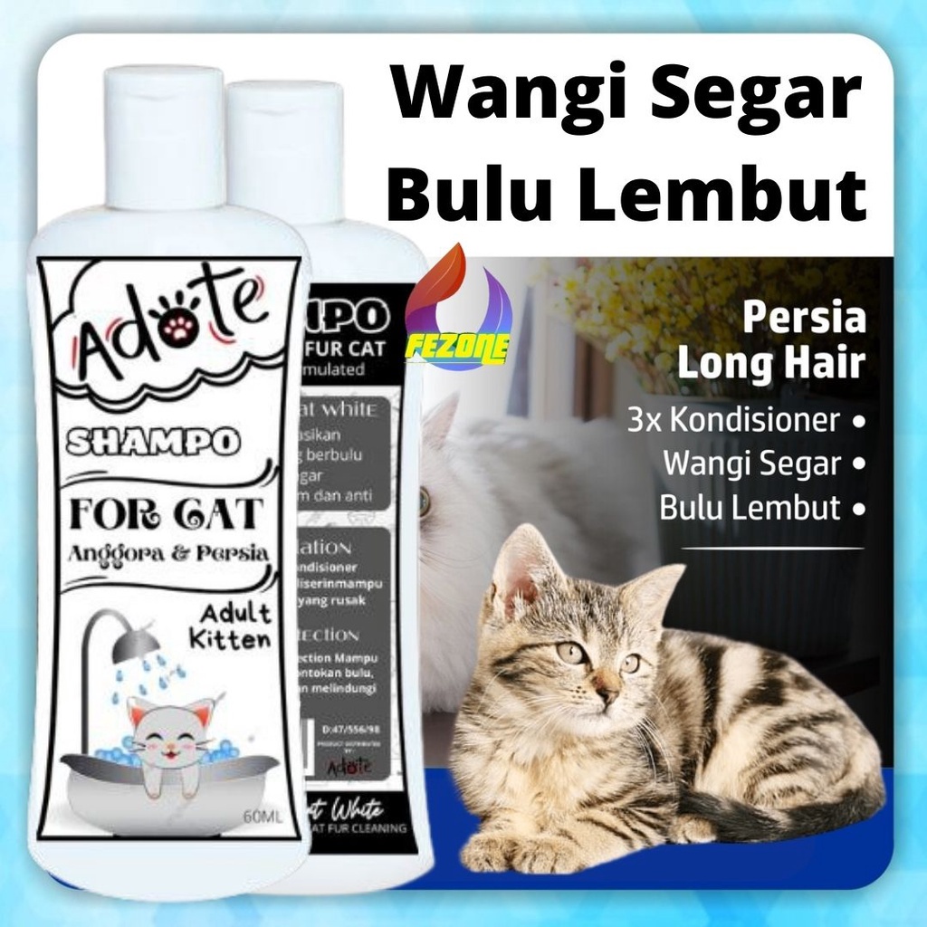 Shampo Kucing Persia Anggora Anti Lepek Adote dan Bedak Untuk Bulu Rontok Melebatkan Bulu Alami FEZONE