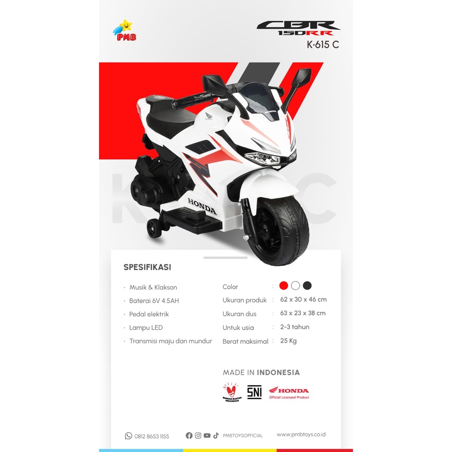 Motor Aki Pmb K615C Mainan Kendaraan Anak Honda Cbr 150rr elektrik
