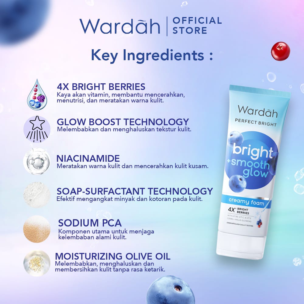 (Facial Wash) Wardah PERFECT BRIGHT Creamy Foam 100 ml / 50 ml Brightening + Smoothing/Oil Control - Kulit Normal Kering Dry / Berminyak Kombinasi Oily Skin - Sabun Cuci Muka Pembersih Pencuci Wajah Cleanser Pemcuci Face Wash Cleansing Fasial Perfek Brigh