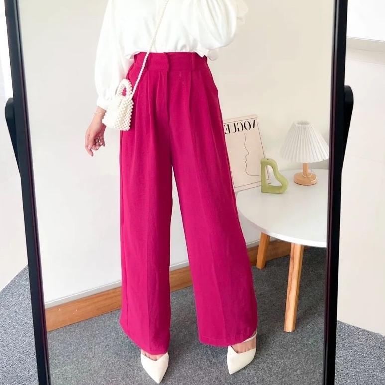 BEST SELLER CELANA KULOT CRINKLE HIGHWAIST FUSCHIA