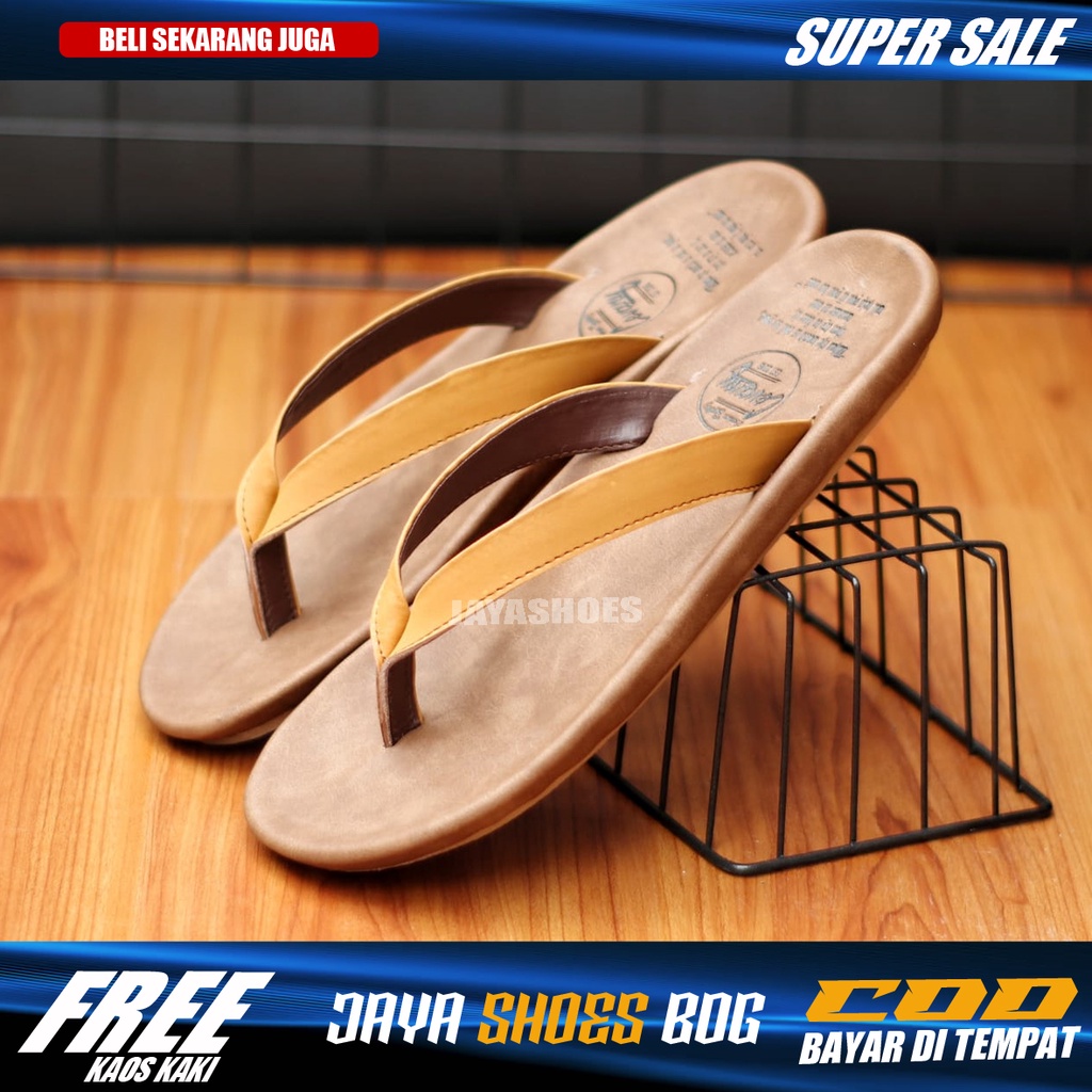 Sandal Kasual Jepit Pria Bahan Kulit Asli Sendal Cowok Ringan Nyaman Original Distro