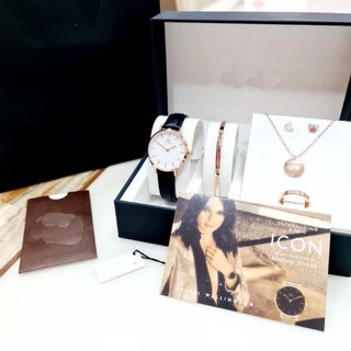 Paket ACC Jam Tangan Wanita Kulit Premium Tipe WD771 Free Gelang, Anting, Cincin, Kalung, & Baterai