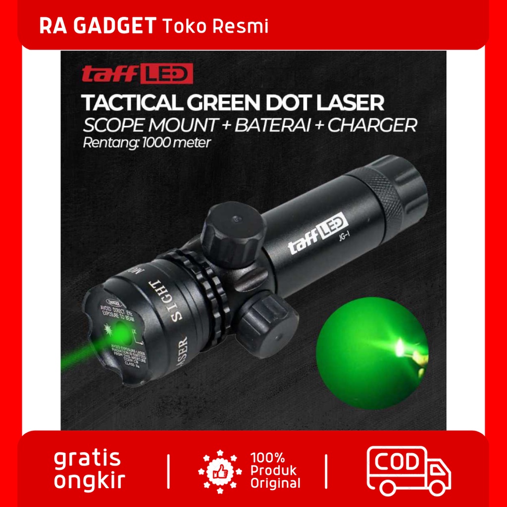 Tactical Green Dot Laser Scope Mount+Baterai+Charger / Laser Jarak Jauh Nyala Warna Hijau Tactical S