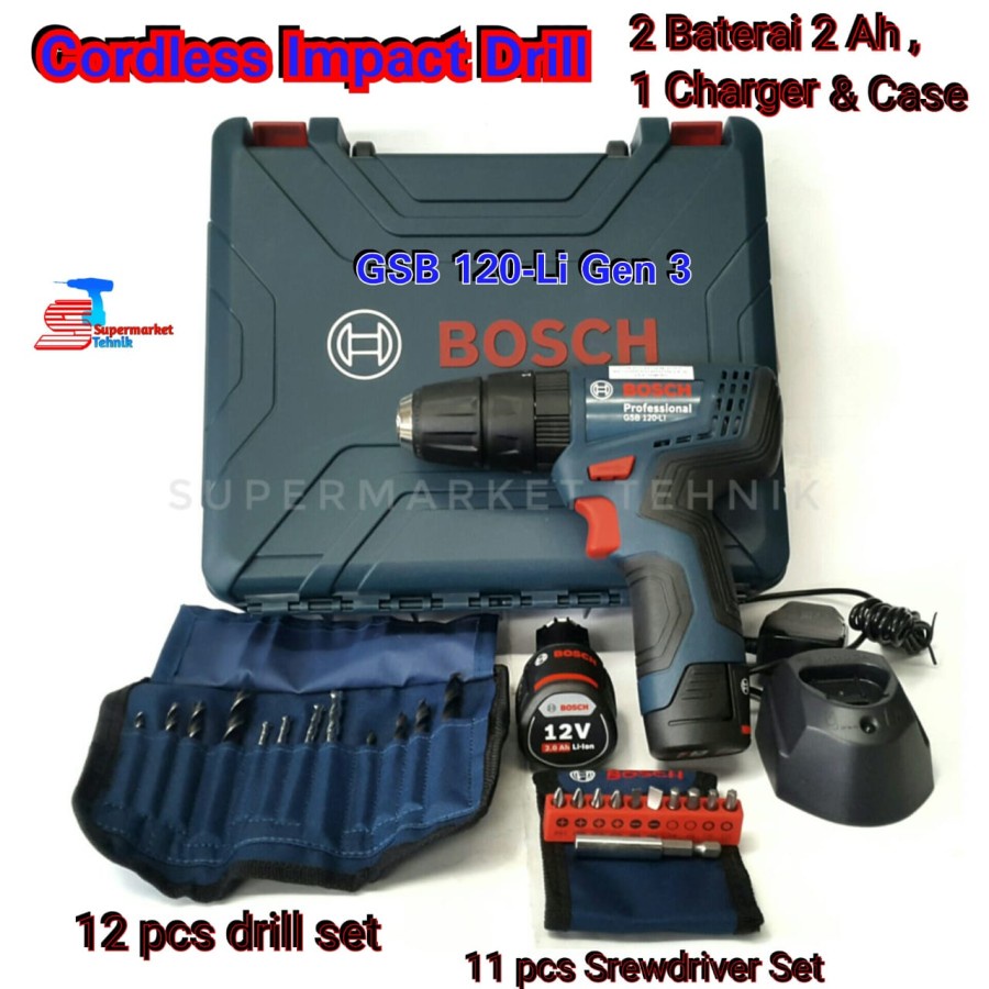 Bor Tembok Baterai 120 LI / Bosch GSB 120-LI Cordless Impact Drill