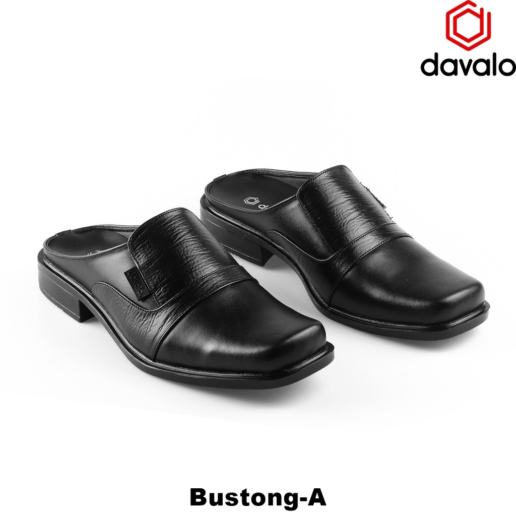 davalo Sandal Slide flip flop slip on Sendal selop slop pria ringan kulit sapi asli handmade Cibaduyut HITAM