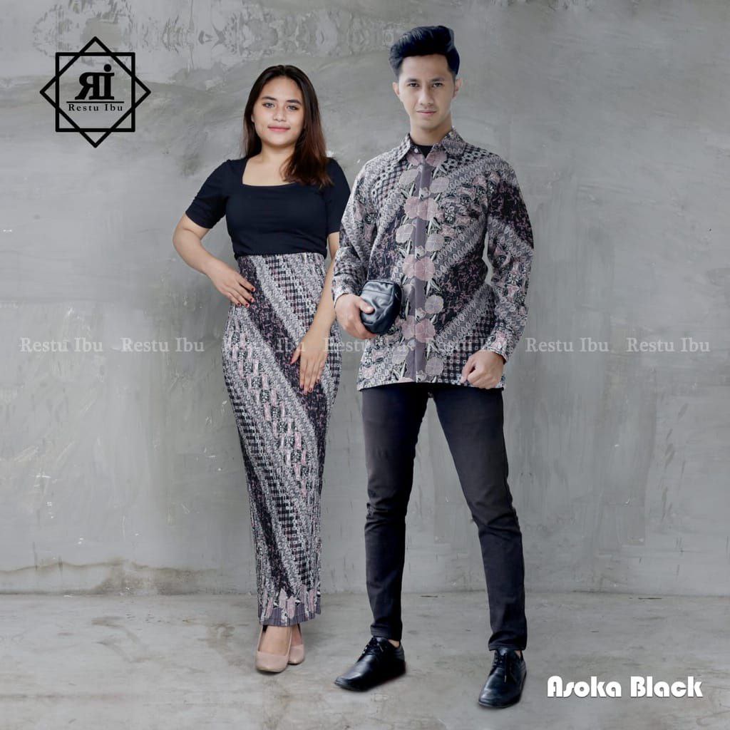 COD Stelan Couple Kemeja Lengan Panjang  Pria Dan Rok Plisket Wanita Motif Hanna Rose Batik Cocok Untuk Acara Nikahan Kondangan Tunangan Wisuda / Acara Besar Lainnya