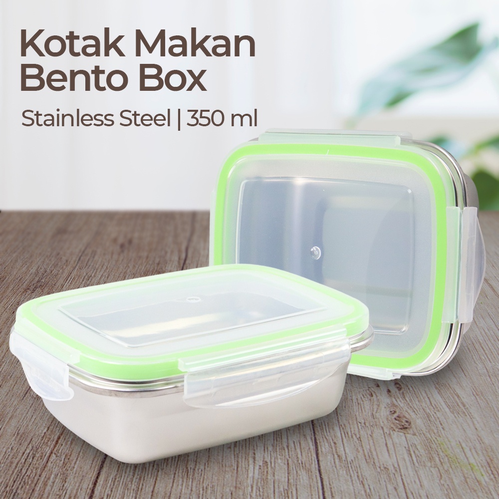 Kotak Makan Bento Lunch Box Stainless Steel 350ml - KT046 - 7RHZHDGR Green