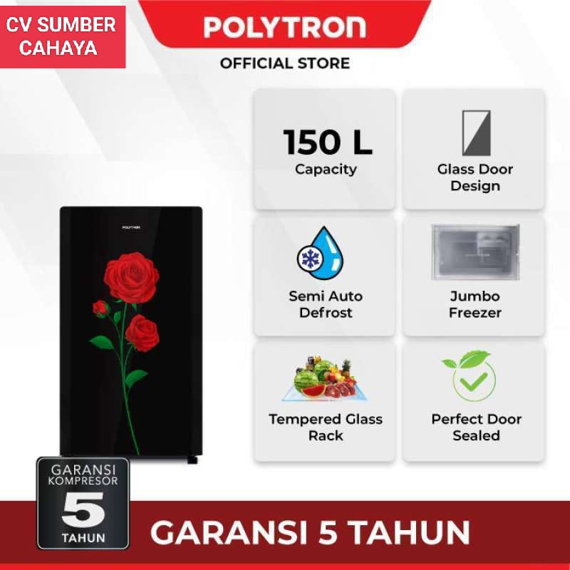 Polytron Kulkas 1 Pintu 150L Belleza Tempered Glass PRA 15CRX