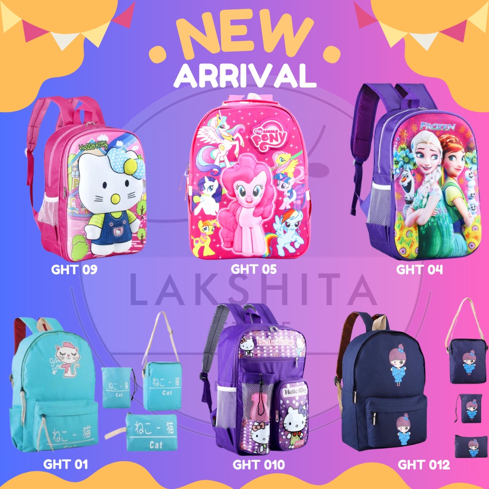 CATENZO JUNIOR Tas Ransel Sekolah Anak Perempuan Backpacker Tas Gendong Anak Cewek Paud TK SD Usia 4 5 6 7 8 9 10 Tahun Karakter kartun Boneka Lucu kuda poni Frozen Hello Kitty Bahan Kualitas Premium Import Model Kekinian Terbaru Bisa COD 2023 Promo Murah