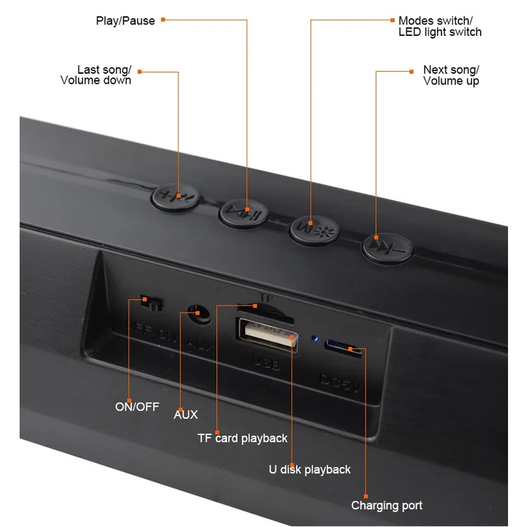 Speaker Bluetooth LED-911 Portable Mini Soundbar with RGB Lighting - XOBOX