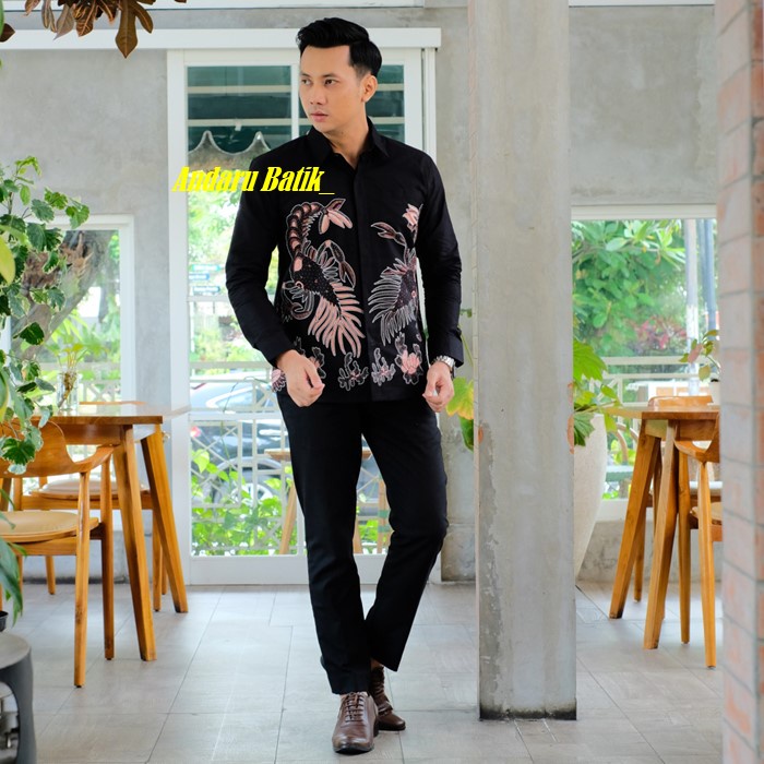 Baju Kemeja Batik Pria Slimfit Lengan Panjang Elegant Modern Motif Lucu Heem Premium Kain Primisima Solo