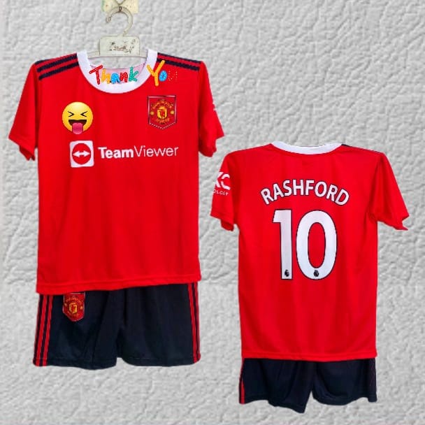 setelan jersey baju bo;a MU full printing size 10-20 usia 5-12thn