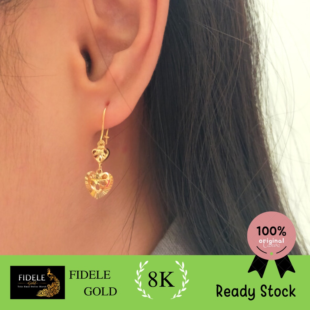 Anting giwang emas kuning  emas asli UBS 375 anting hati fashion