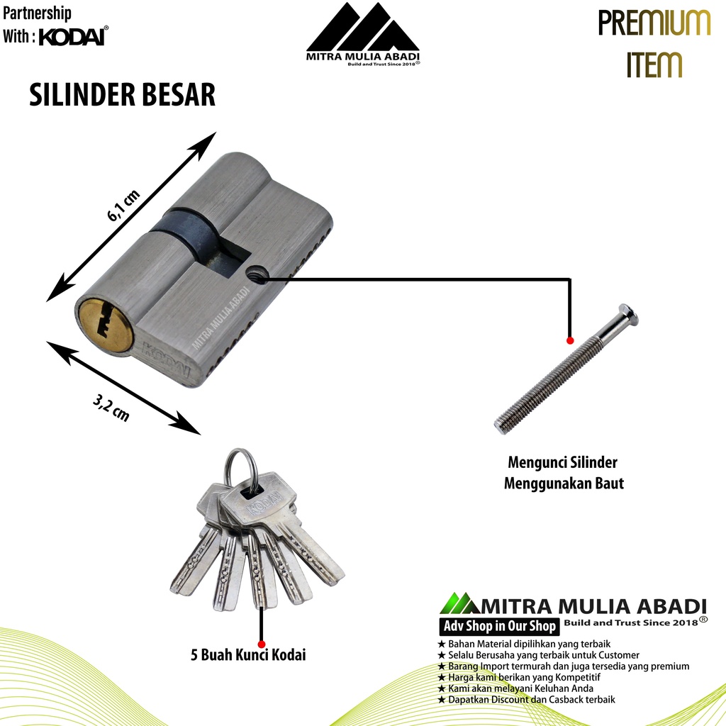 Silinder Besar Stainless Steel I By KODAI I Anak Lubang Kunci Pintu Besar
