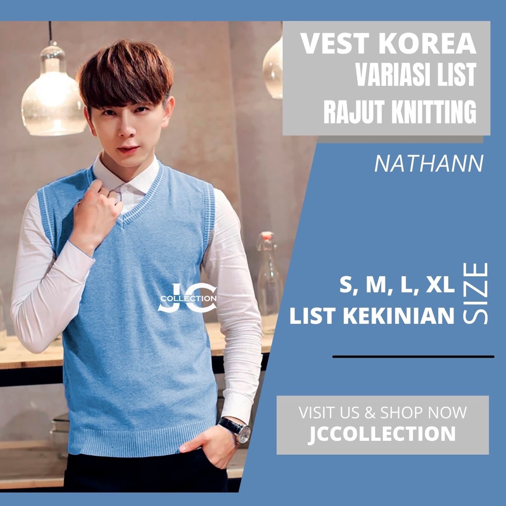 Rompi Pria Rajut Knit Vest Vneck Variasi List Nathan - JCCollections