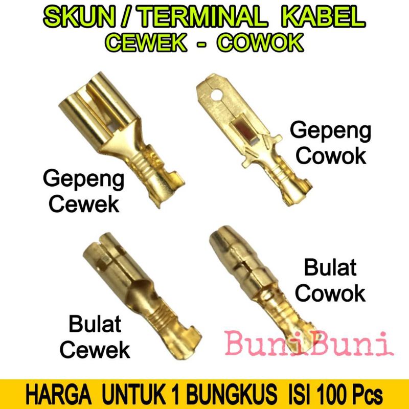 SKUN Terminal Kabel GEPENG &amp; BULAT Tipe CEWEK FEMALE &amp; COWOK MALE - ISI 100 Pcs