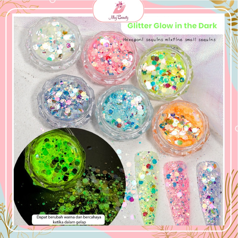 MSY  Payet Glitter Glow In The Dark Aksesoris Nail/Hiasan Kuku Nail Art