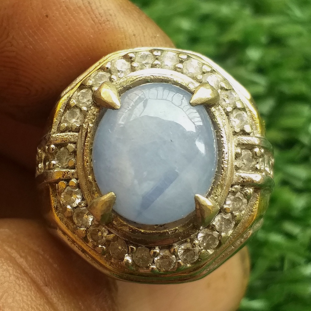 Batu Mulia Natural Light Blue Sapphire Birma 5 Ct Transcluent Ring Mewah