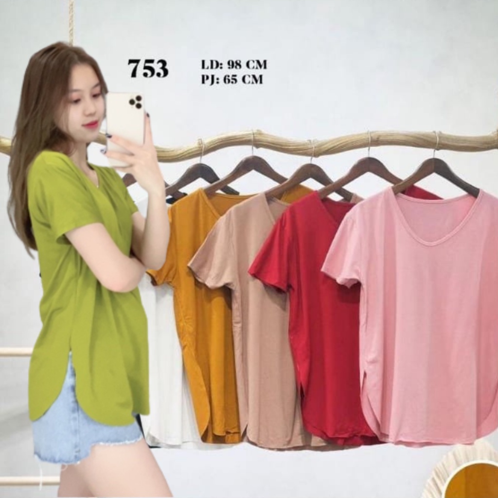Atasan Wanita Kaos Polos Belah Pendek Rayon Spandex