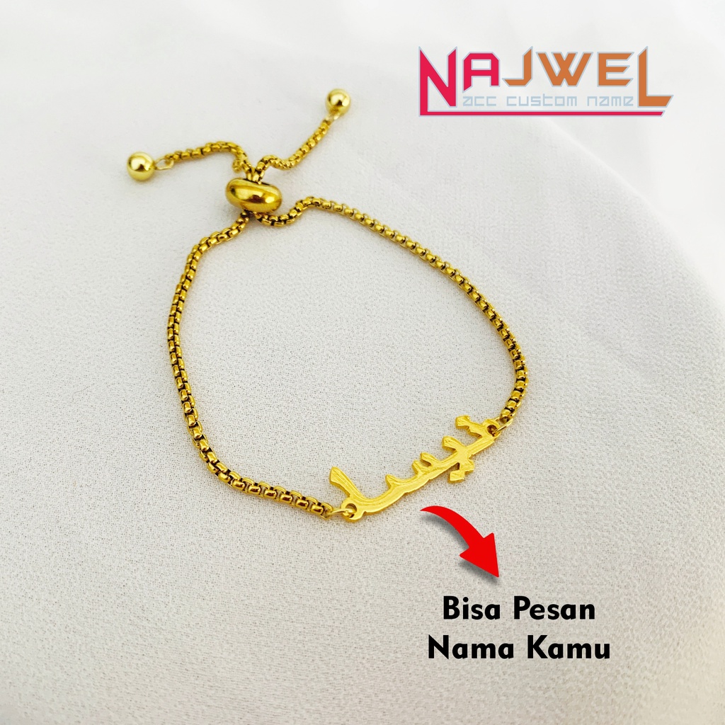 Gelang Serut Custom Nama Huruf Arab Titanium Aksesoris Fashion Wanita Trendi