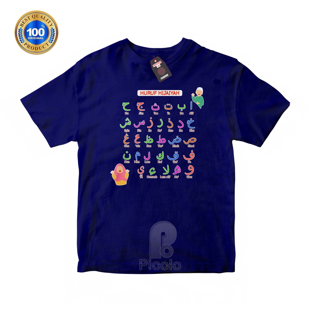 (FREE NAMA) BAJU KAOS ATASAN ANAK MOTIF HURUF HIJAIYAH UNISEX Bahan COTTUN