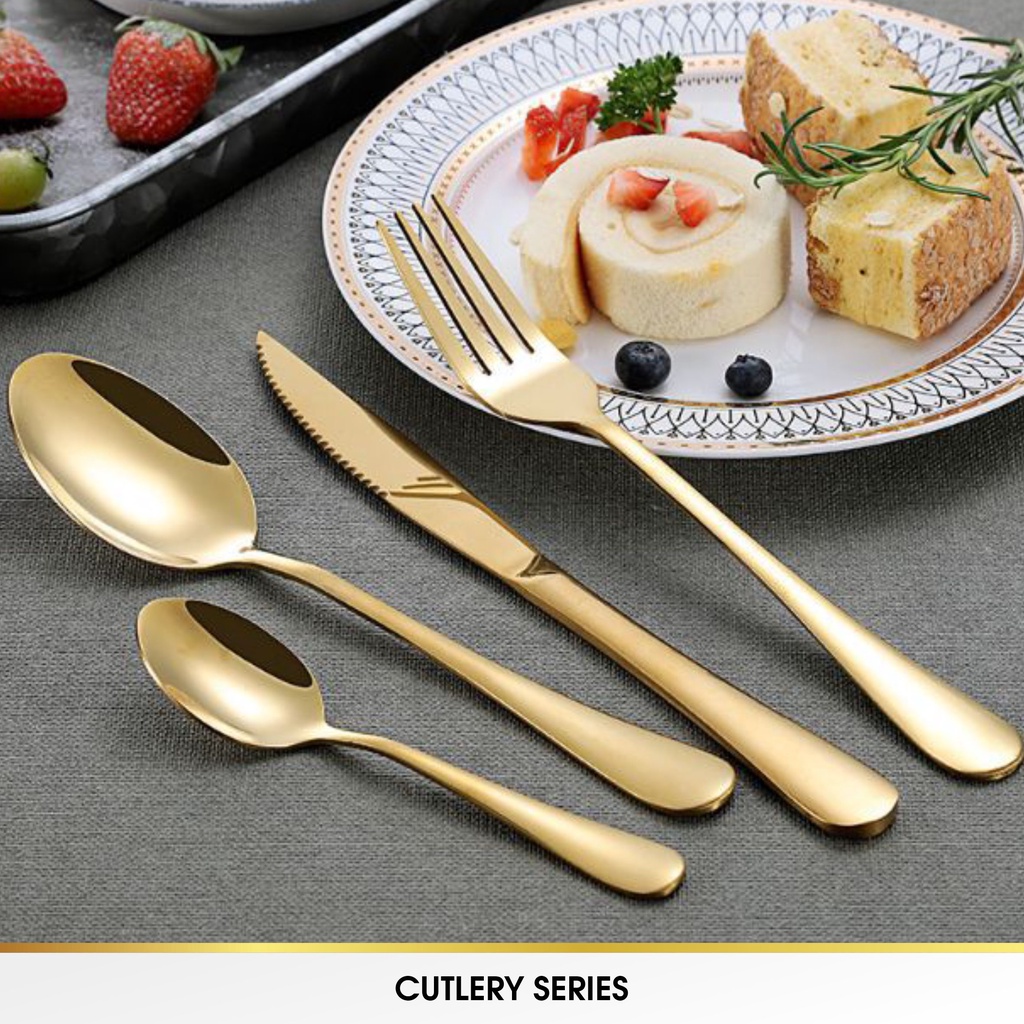 CROWN Sendok Garpu Pisau Kecil Teh Alat Makan Sujeo Korea Spoon Fork Knife Tebal Stainless Emas Tebal Gold Korea Premium Food Grade