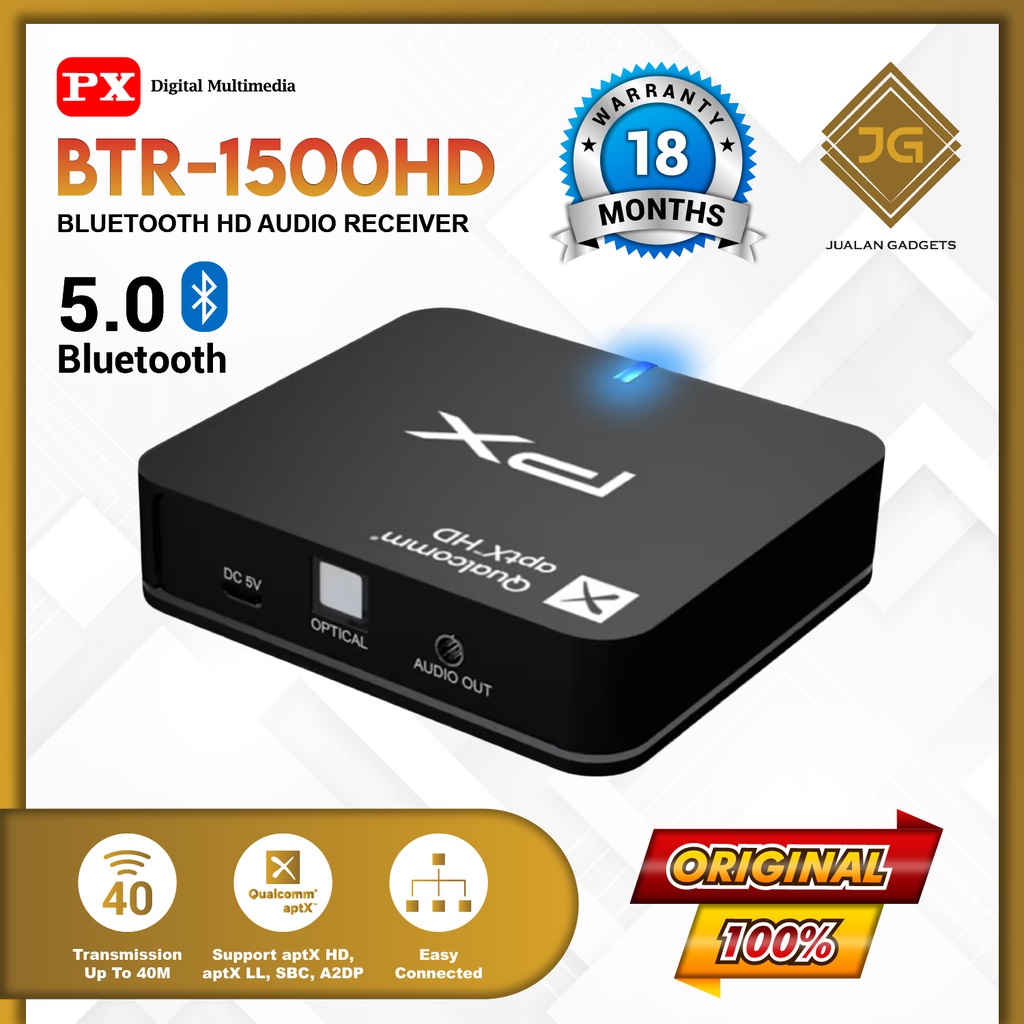 Bluetooth Audio Receiver PX BTR-1500HD 5.0 aptX HD Aux 3.5mm