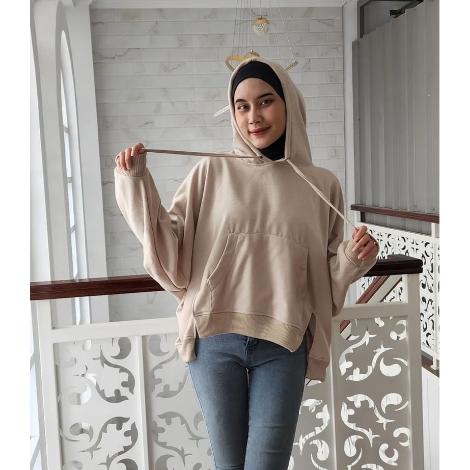 Sweater Hoodie Batwing Oversize Slit Hoodie | Sweater Wanita Bigsize | Sweater Hoodie Korean Style