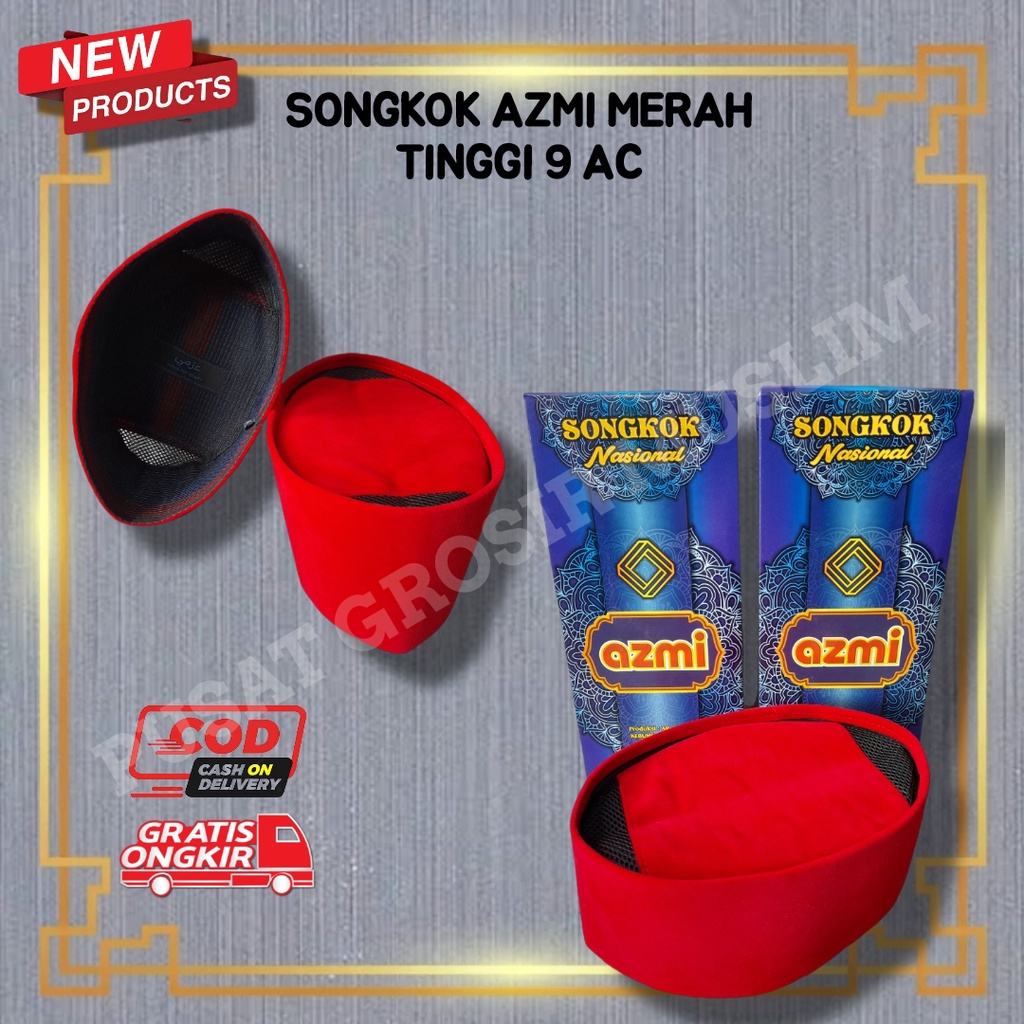 Songkok Nasional Merah Peci Kopiah Songkok Azmi Polos AC dan FULL AC Tinggi 9 Kualitas Premium!!!