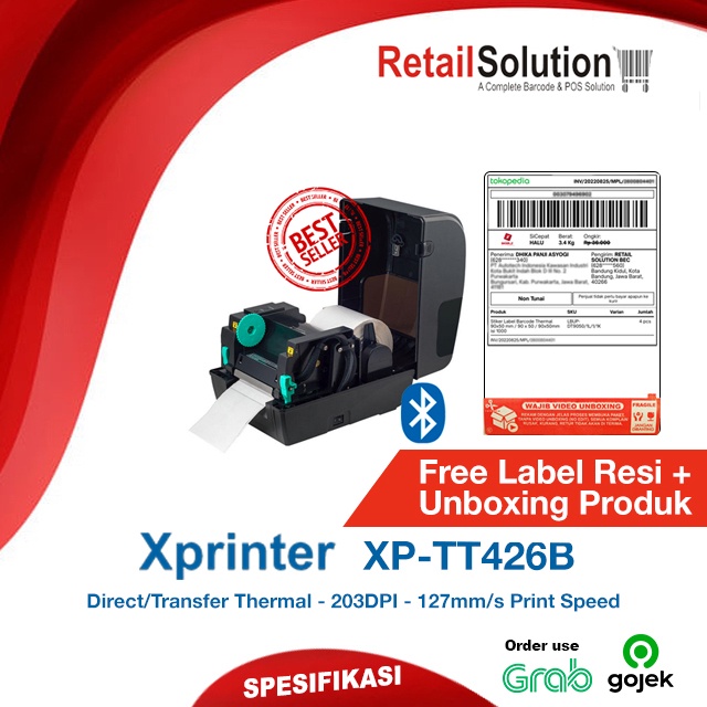 Printer Barcode Label Bluetooth Xprinter XP-TT426B / XPTT426B / TT426