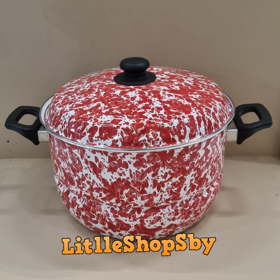 Panci Jumbo Besar Enamel 30cm Merah Blirik Loreng
