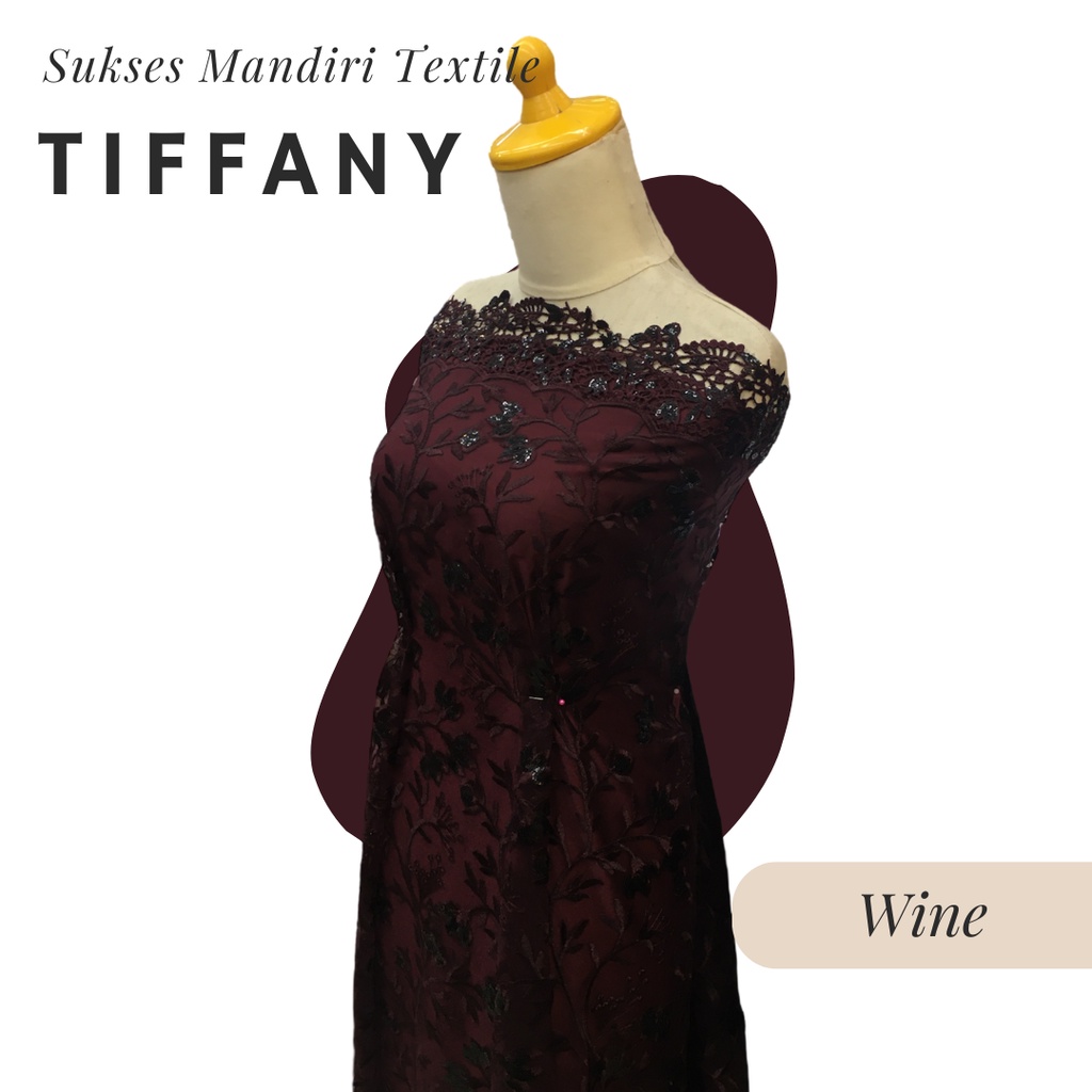 [TIFFANY] Brukat Tulle Tile Payet Renda Tile Motif Bunga Warna Wine Marun Ungu | Harga ½ meter = 50 