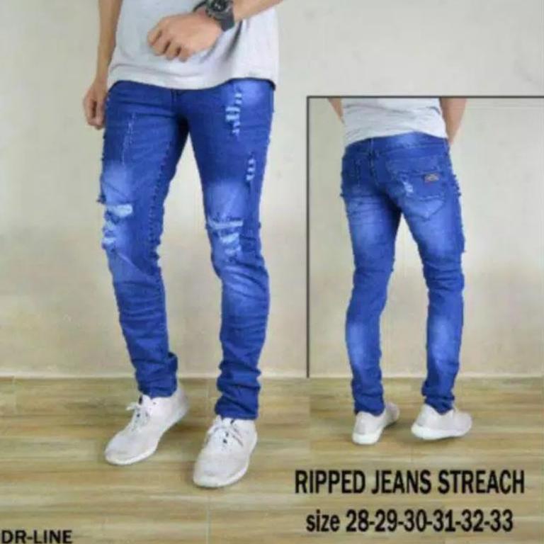 ベ Terbaru Celana Panjang Jeans Sobek untuk Pria keren/Celana Panjang Jeans Sobek Pria Street slim TR