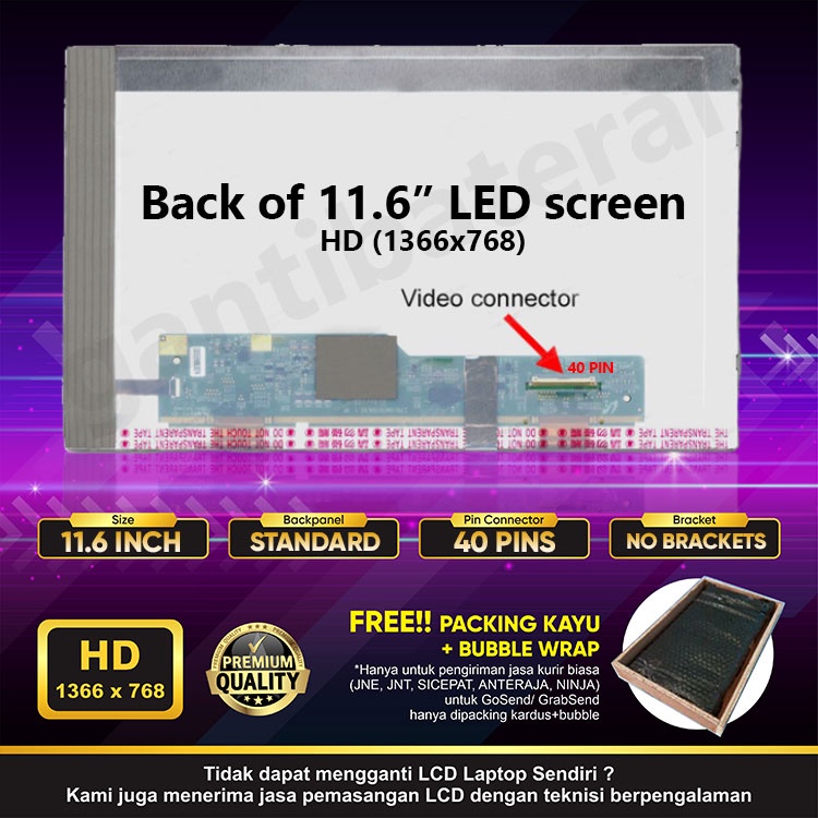 LCD LED Laptop 11.6 inch 40 pin standar tebal