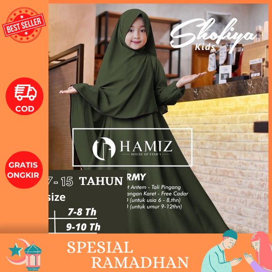 Cod Gamis Anak Remaja Tanggung Usia 10-11-12-13-14-15 Tahun Rayya Syar'I Kids Armey Teen By Bahan Mo
