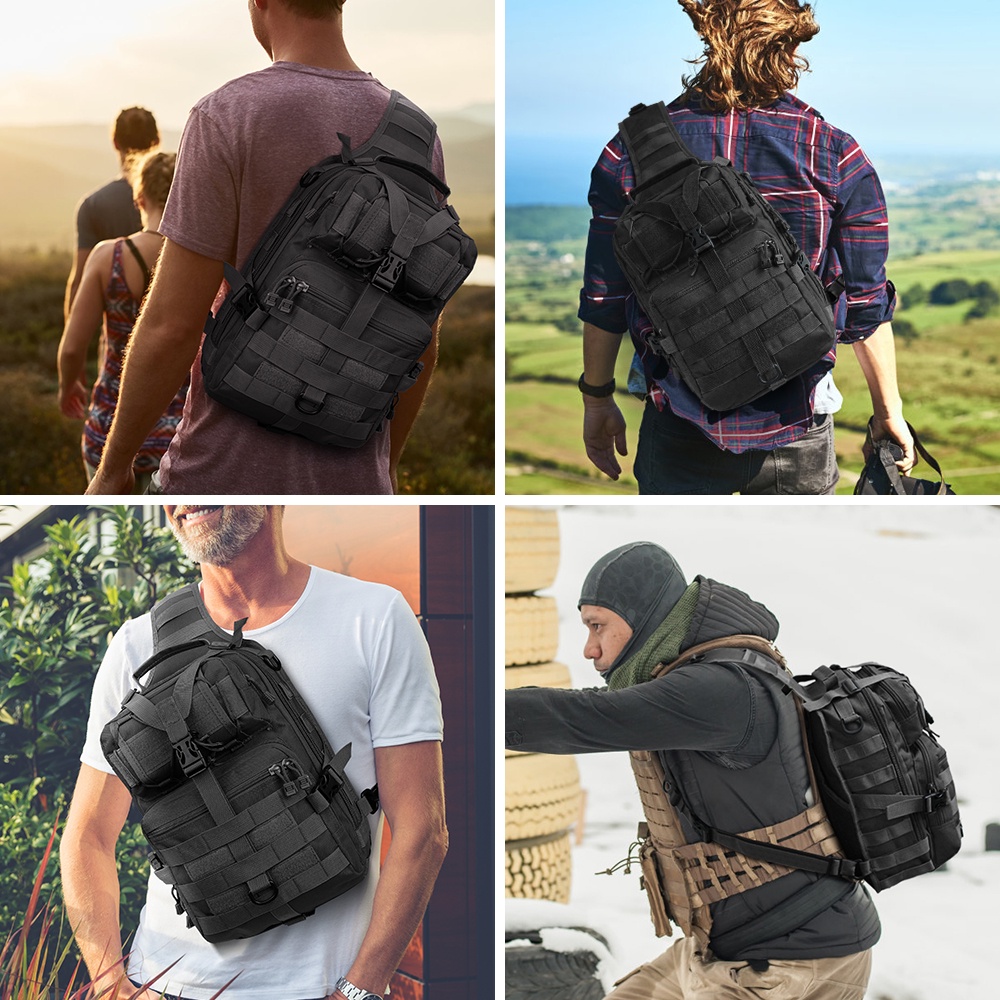 SmallLee 20L tas tactical  Pria Tas Selempang Hitam Tahan Air