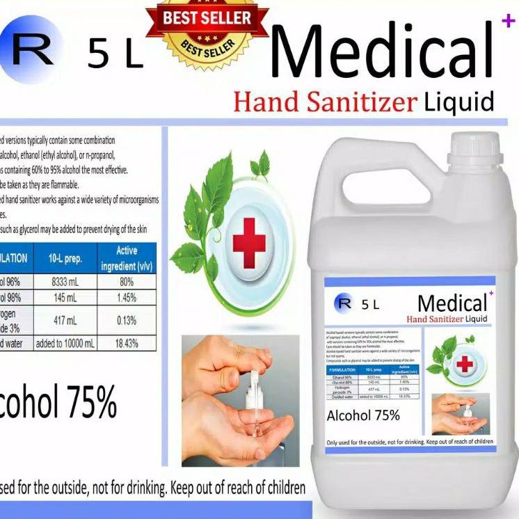 Terlaris Hand Sanitizer 5 Liter Cair Non Gel [ standar WHO ] antiseptik alkohol 75%