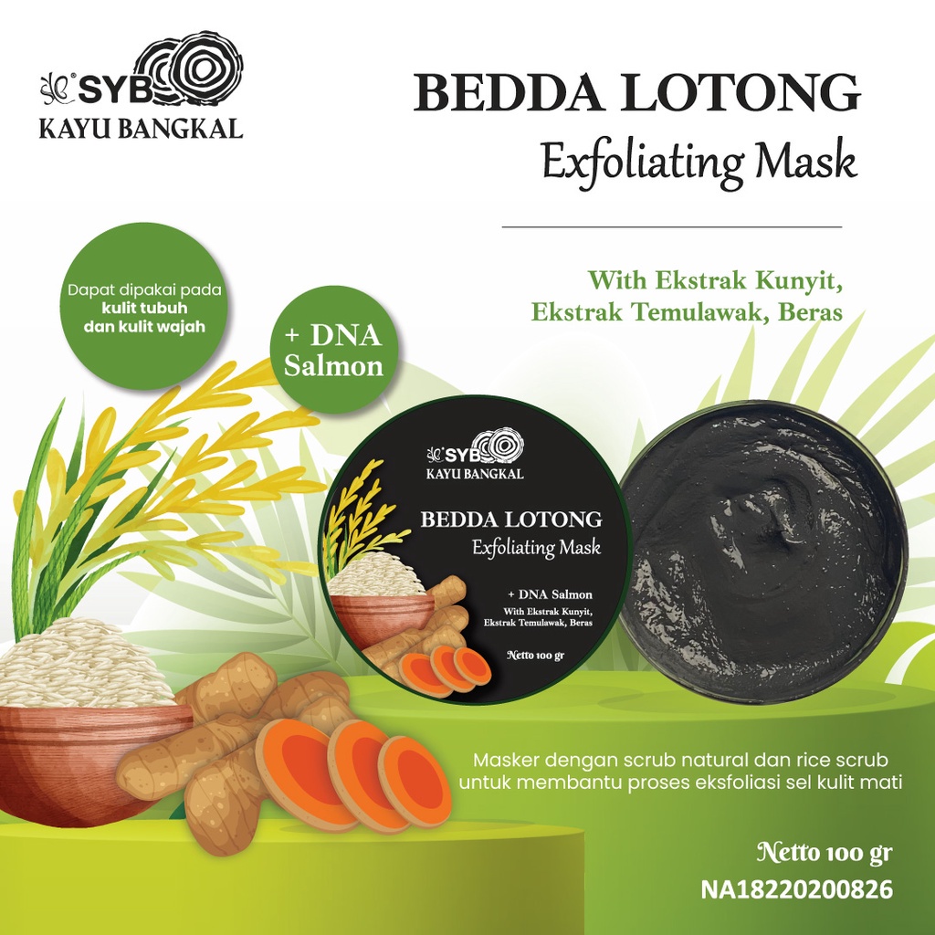 [100GR | KAYU BANGKAL + SALMON DNA | BPOM] SYB KAYU BANGKAL BEDDA LOTONG EXFOLIATING MASK 100GR_Cerianti