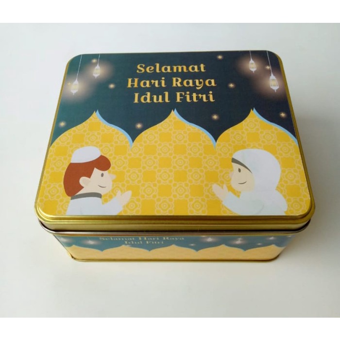 

Kaleng Kotak Kemasan Tempat Snack Kue Bingkisan Lebaran - Design Biru 063
